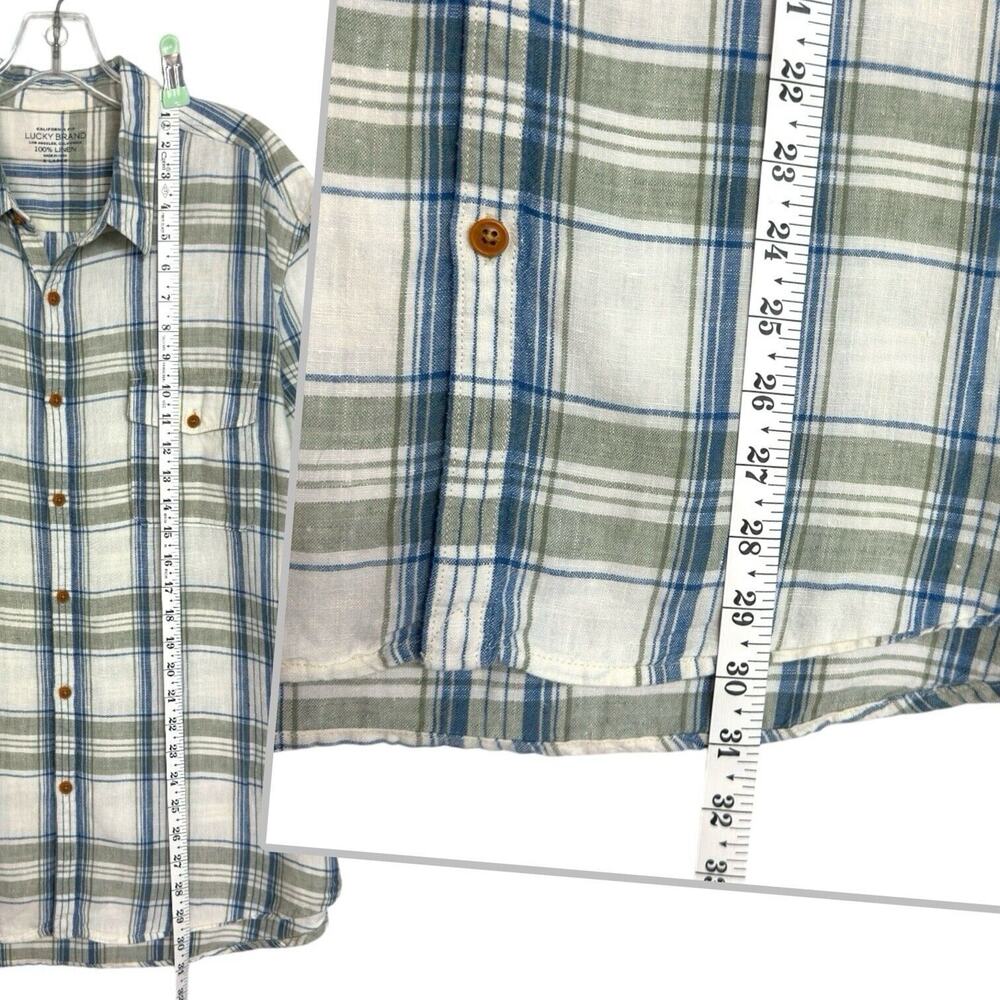 Lucky Brand Men’s Linen Shirt Plaid Short Sleeve Button Up XL - Picture 5 of 13